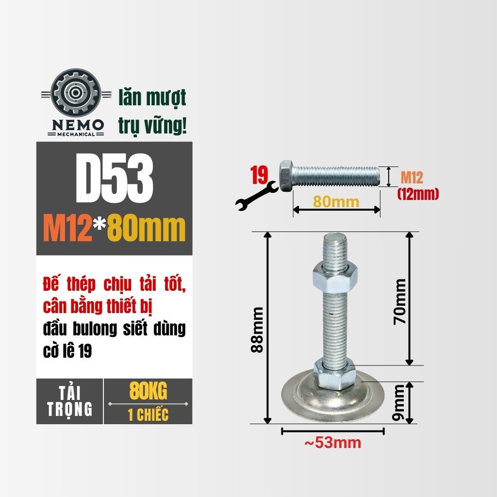 Chân Tăng Chỉnh Đế Thép Mạ Kẽm – Giải Pháp Cân Bằng Bàn Thao Tác & Băng Tải (M10, M12, M16)